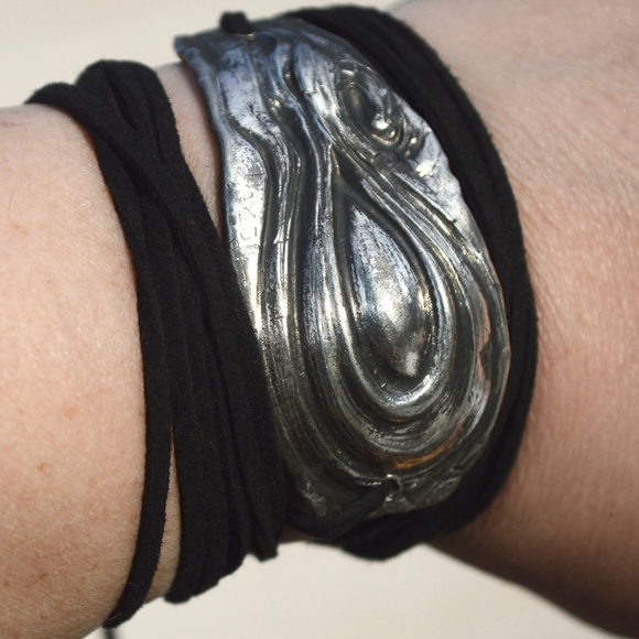 Antique Obsessions Jewelry - Antique Art Nouveau Deco Yoga Tie Wrap Cuff Silver